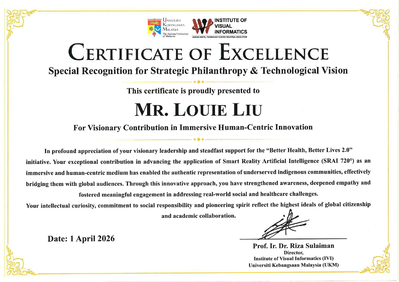 Certificate of Excellence awarded to Louie Liu